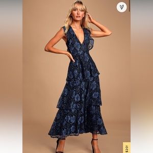 Lulu's Navy Floral Lace Midi Dress